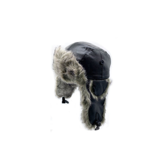 Black Faux Fur Trapper Aviator Hat