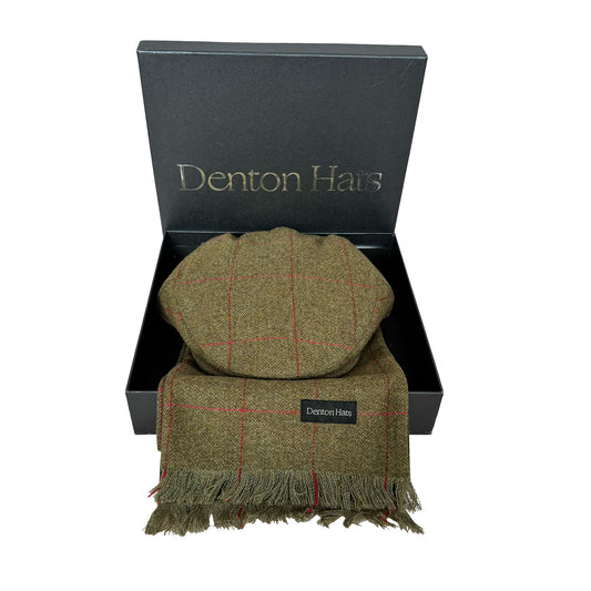 Men’s Green Flat Cap & Tweed Scarf Boxed Gift Set