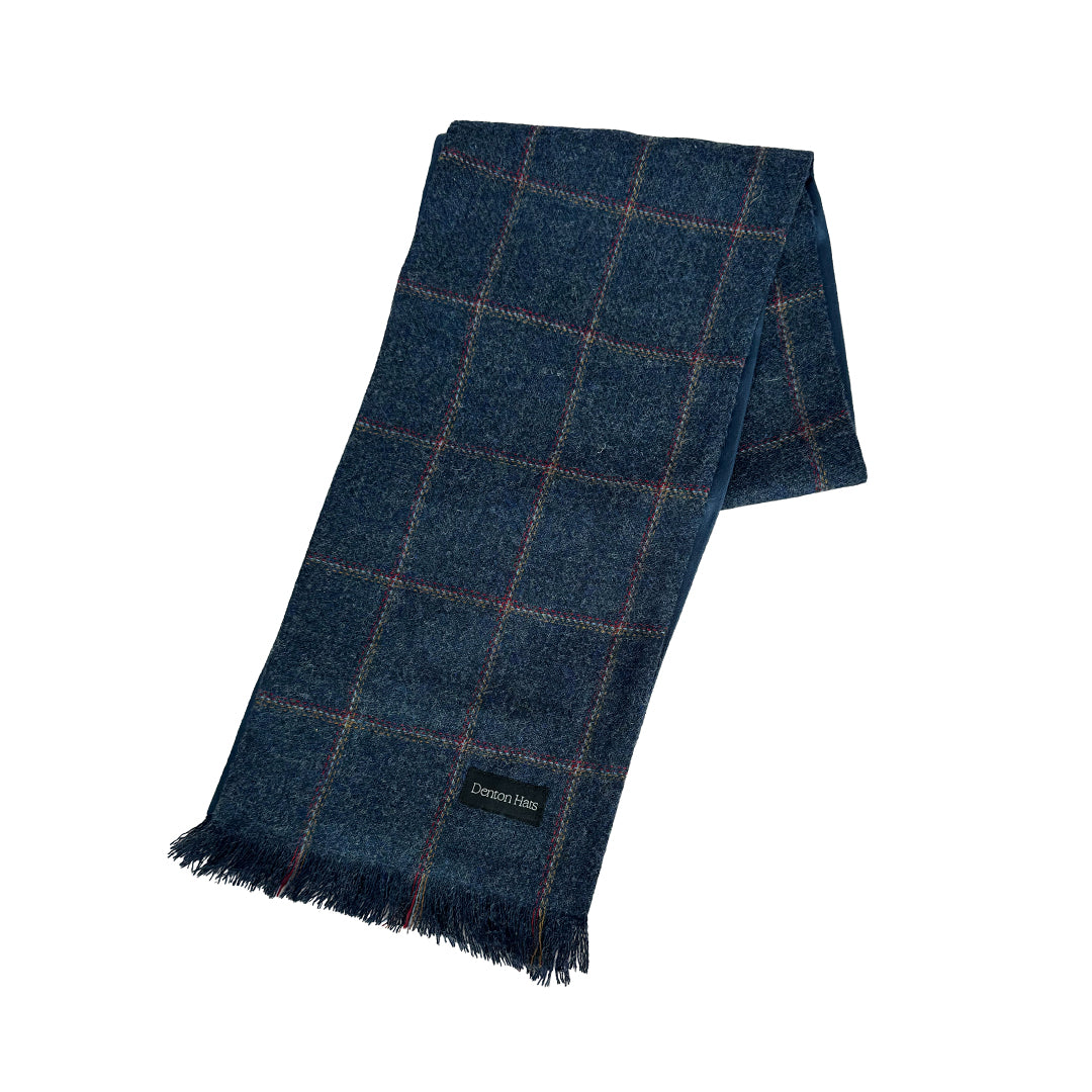Blue Check Lambswool Tweed Men's Scarf