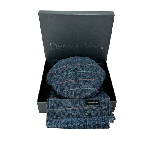 Men’s Blue Flat Cap & Tweed Scarf Boxed Gift Set