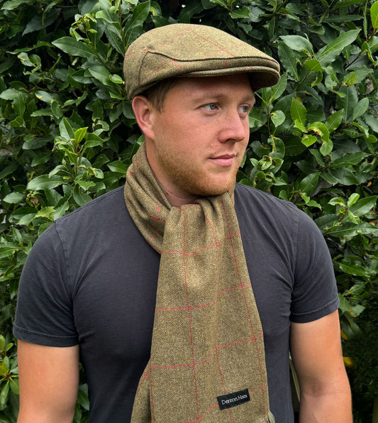 Men’s Green Flat Cap & Tweed Scarf Boxed Gift Set