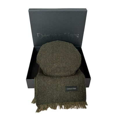 Men’s Green Flat Cap & Tweed Scarf Boxed Gift Set