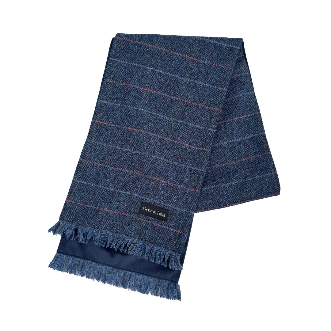 Blue Check Lambswool Tweed Men's Scarf