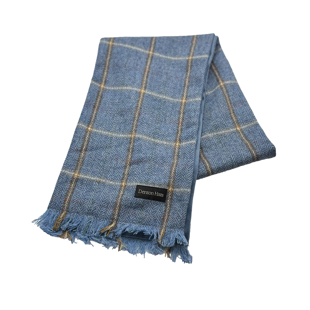 Blue Check Lambswool Tweed Men's Scarf