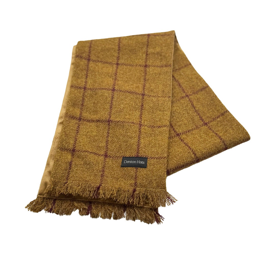 Brown Check Lambswool Tweed Men's Scarf