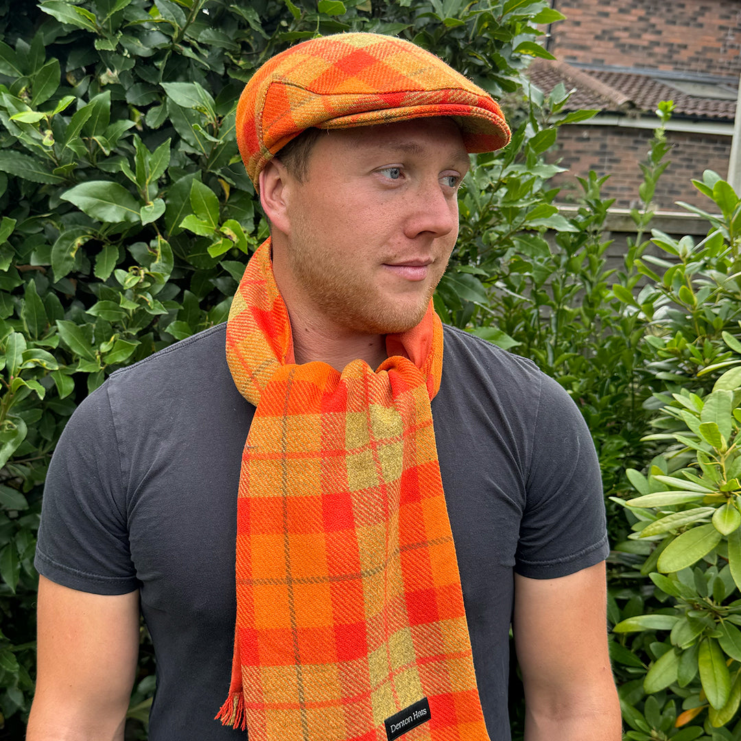Men’s Orange Flat Cap & Tweed Scarf Boxed Gift Set