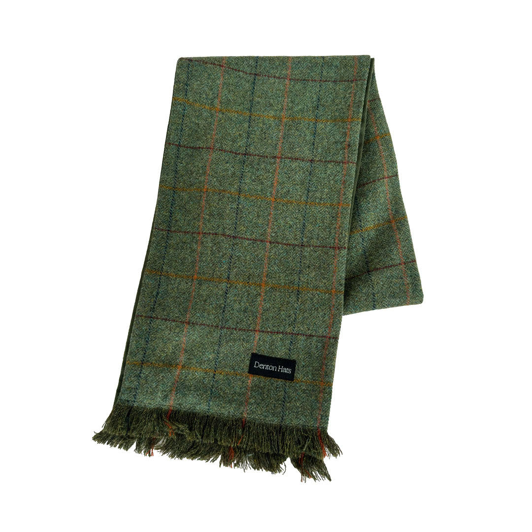 Green Check Lambswool Tweed Men's Scarf