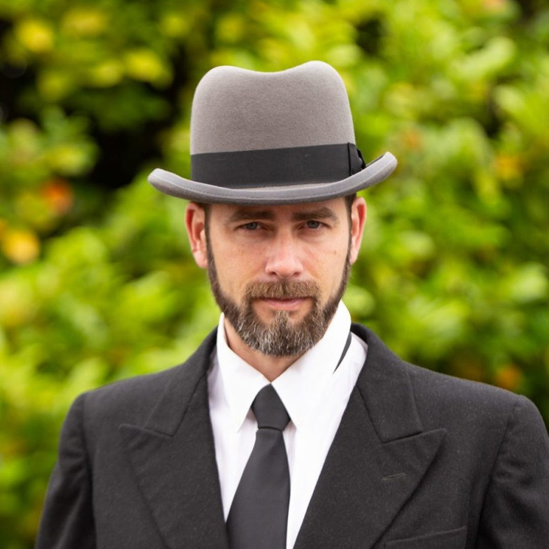 men's grey homburg hat
