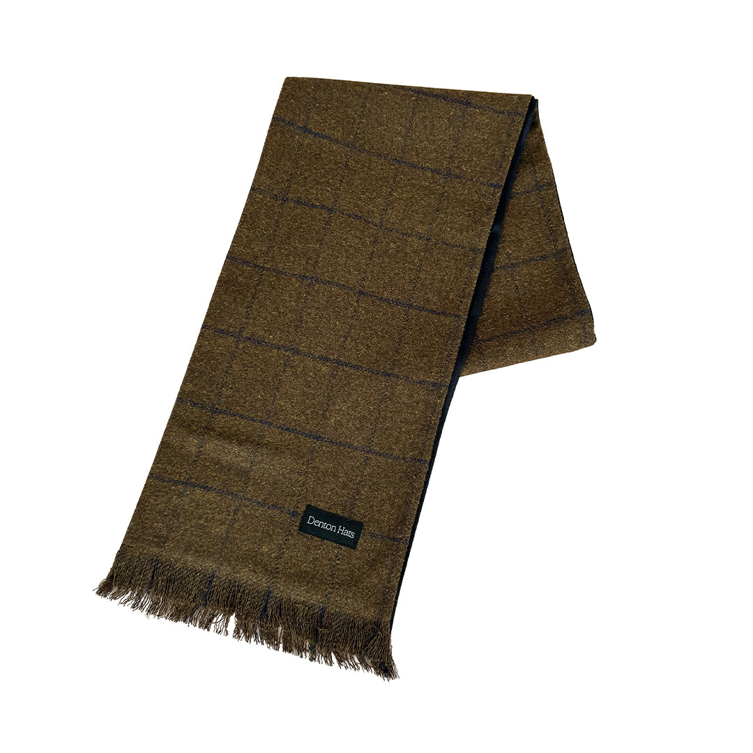 Brown Check Lambswool Tweed Men's Scarf